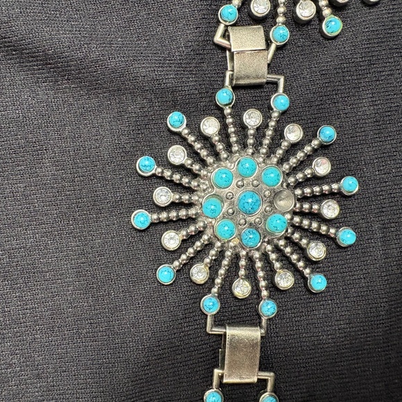 Vintage Chico's "Turquoise", Clear Crystal & Metal Chain Belt - Picture 8 of 9